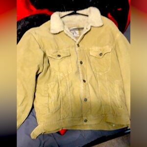 Zara Tan Corduroy Shearling Jacket with Cream Collar